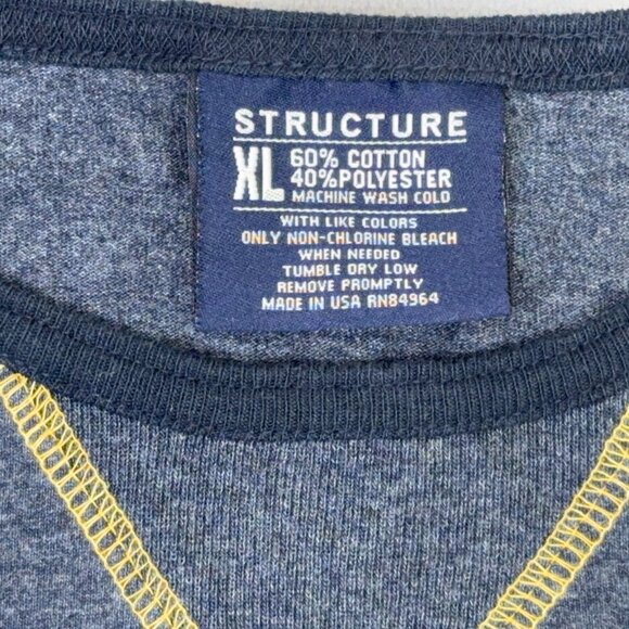 Structure T Shirt Mens XL Blue Long Sleeve Tee Vintage 90s Y2K USA Made - Picture 5 of 10